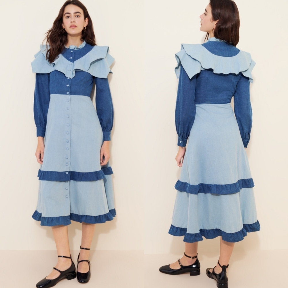 Olivia Rubin Bronte Two Tone Denim Midi Dress